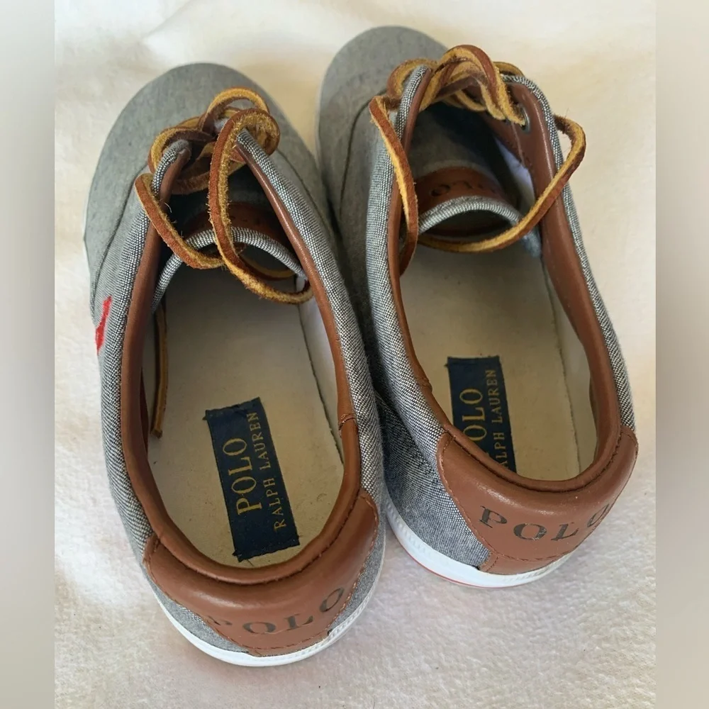 Polo Ralph Lauren Vaughn Gray Canvas Men's Sneakers Shoes Size 9 D Leather Laces - Picture 3 of 13